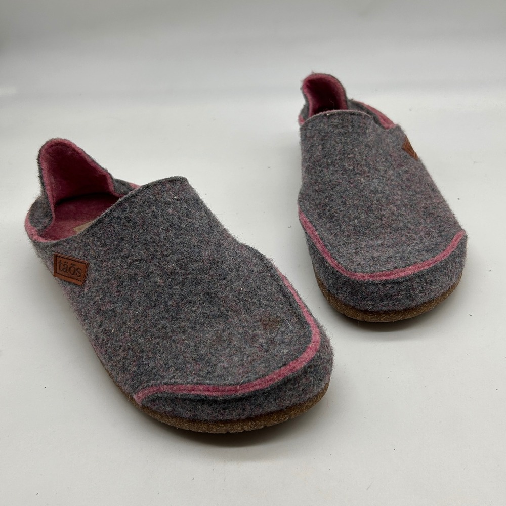Taos Woolly Grey Pink Wool Slipper Clogs Womens 39 EU 8 US